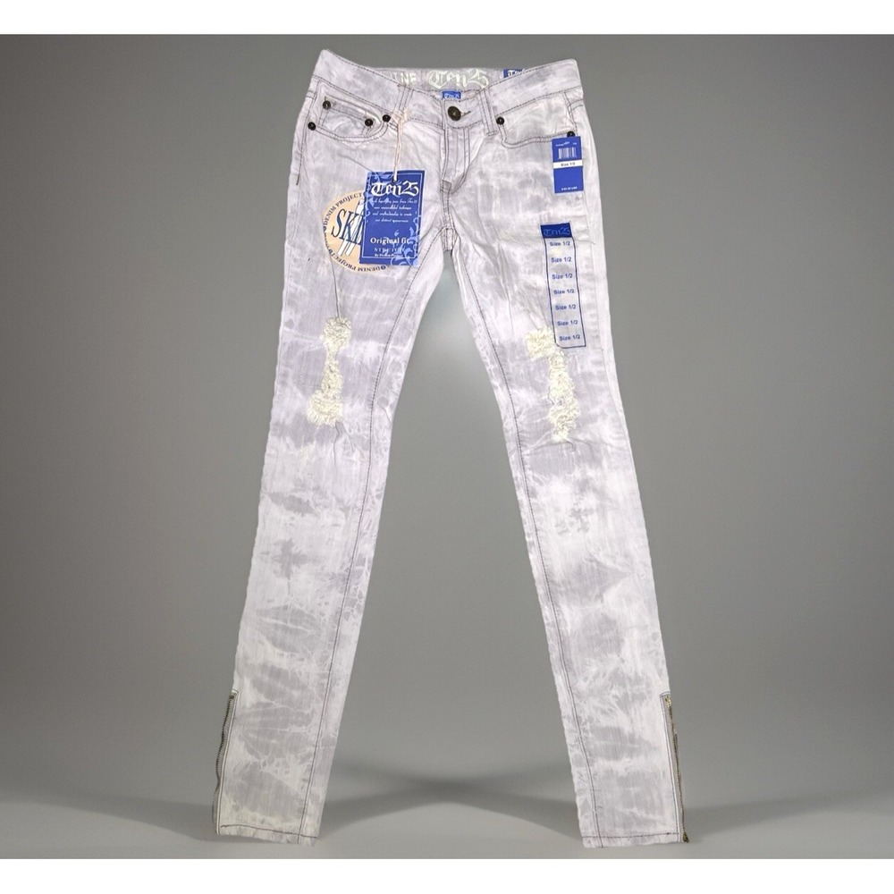 Ten25 Skinny Jeans Size 26x32 Ripped Acid‎ Wash Ankle Zip Punk Grunge Goth NWT